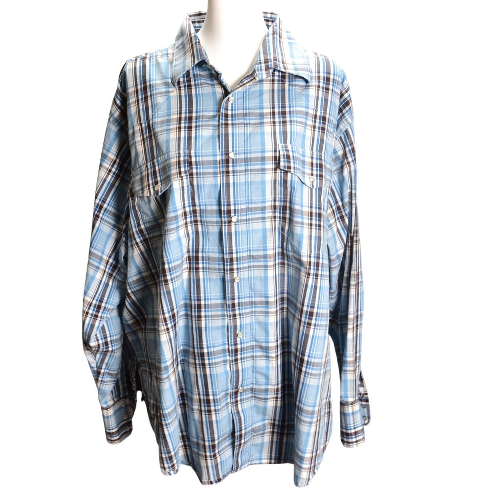 Wrangler Men's XXL Blue Plaid Long Sleeve Button Down Western Shirt Casual Rodeo